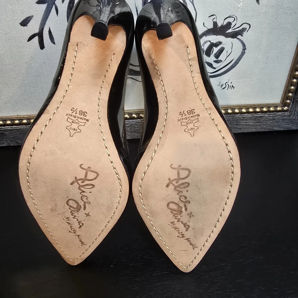 Alice & Olivia by Stacey Bendet Pointed Patent Leather Heels Shoes 38.5 Brasil